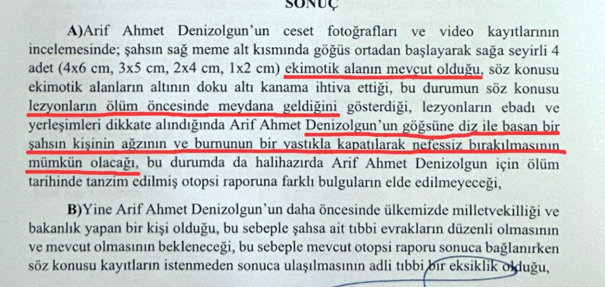 Bilirkişi raporu: Denizolgun’un göğsünde ölüm öncesi ekimozlar, doğal ölüm şüphesi