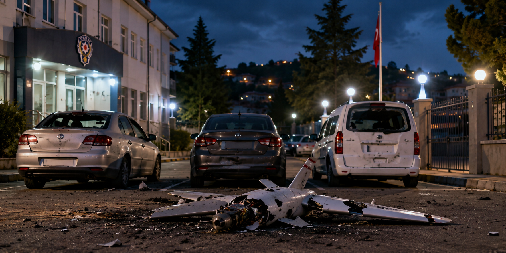 Arsin Emniyet Müdürlüğü Bahçesine İHA Düştü: 3 Araç Hasar Gördü