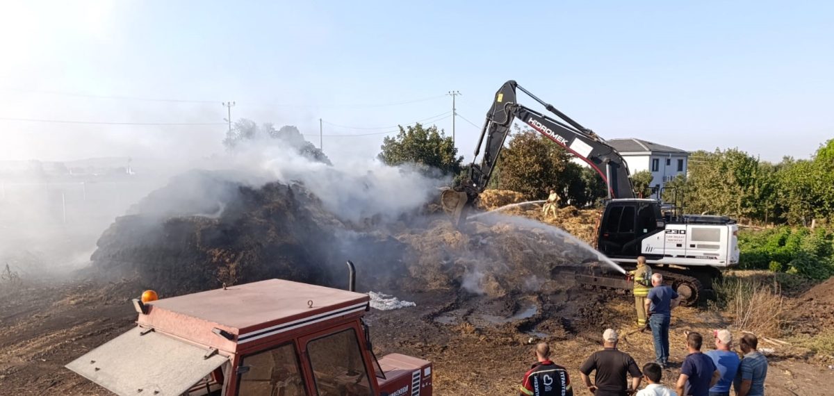 Gönen’de otluk yangını çiftliğe sıçradı, 90 ton saman küle döndü