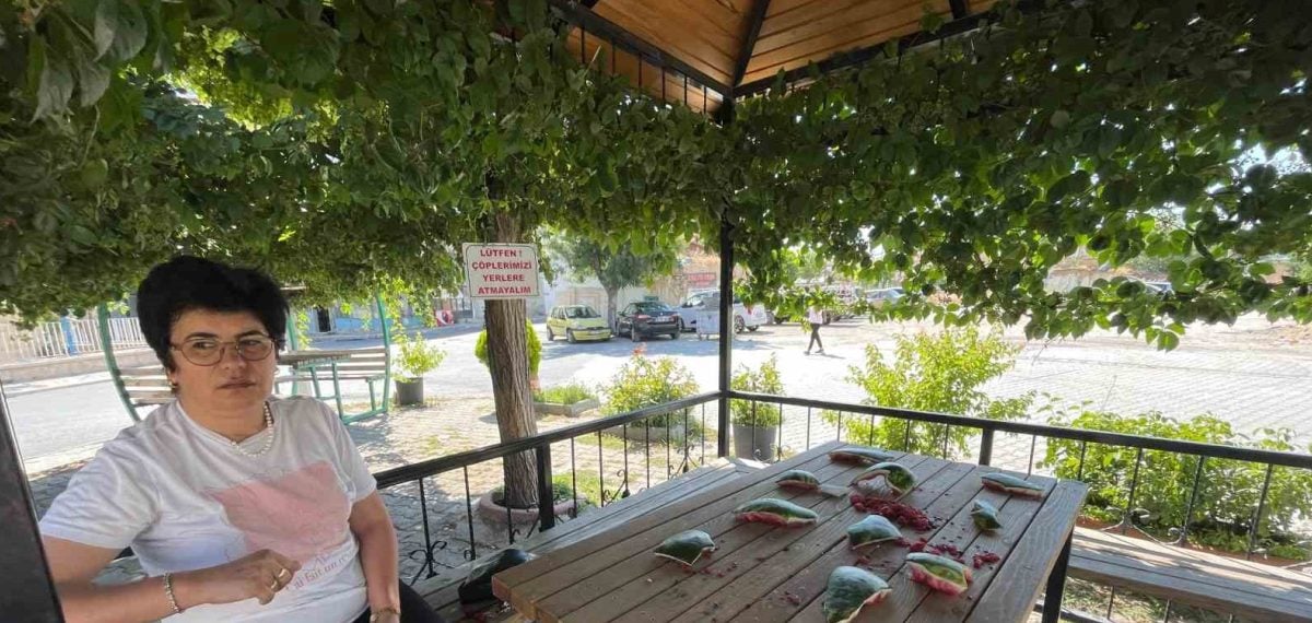 Karaman’da iki genç kamelyada karpuz kırıp masayı kirletti, muhtar kayıtları izledi