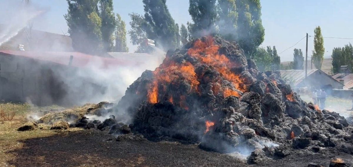 Kars’ta bahçedeki yaklaşık bin balya ot yangında kül oldu