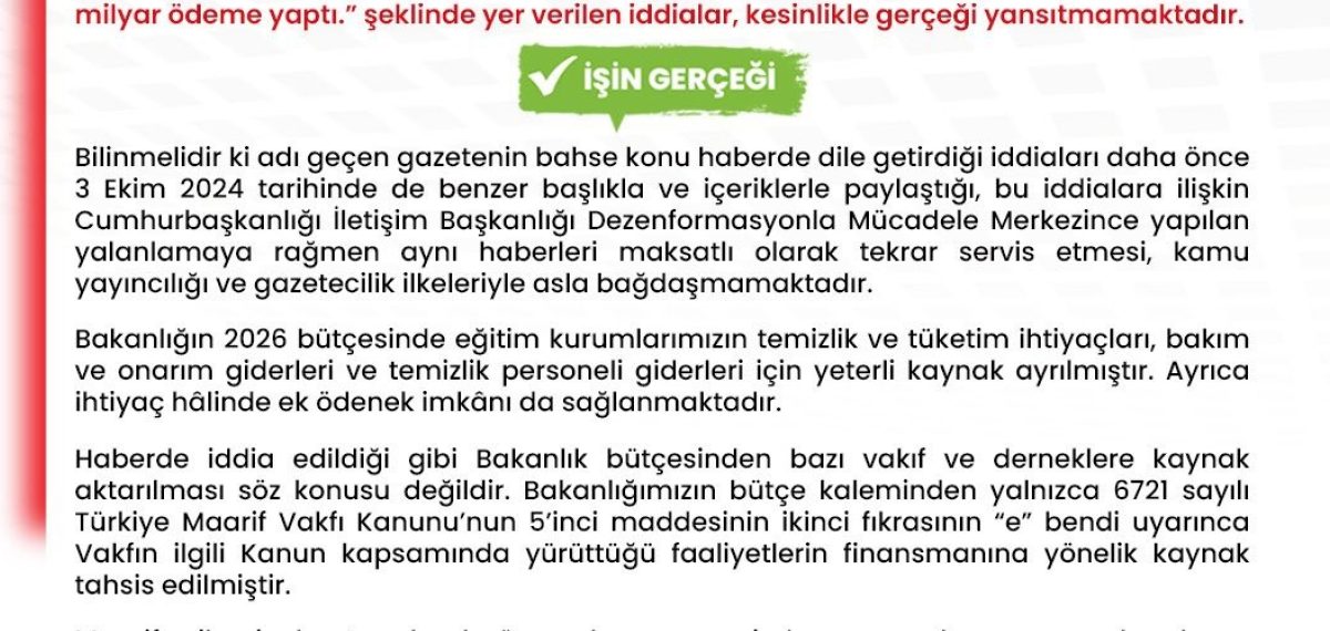 MEB, vakıf ve derneklere bütçe aktarımı iddiasını yalanladı