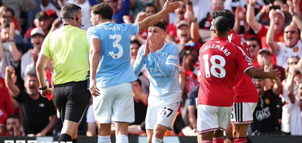 Foden sent off as Manchester City beat Manchester United at Old Trafford