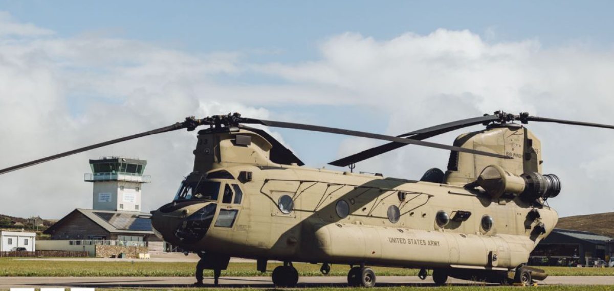 Four US Chinook helicopters refuel at Land’s End Airport