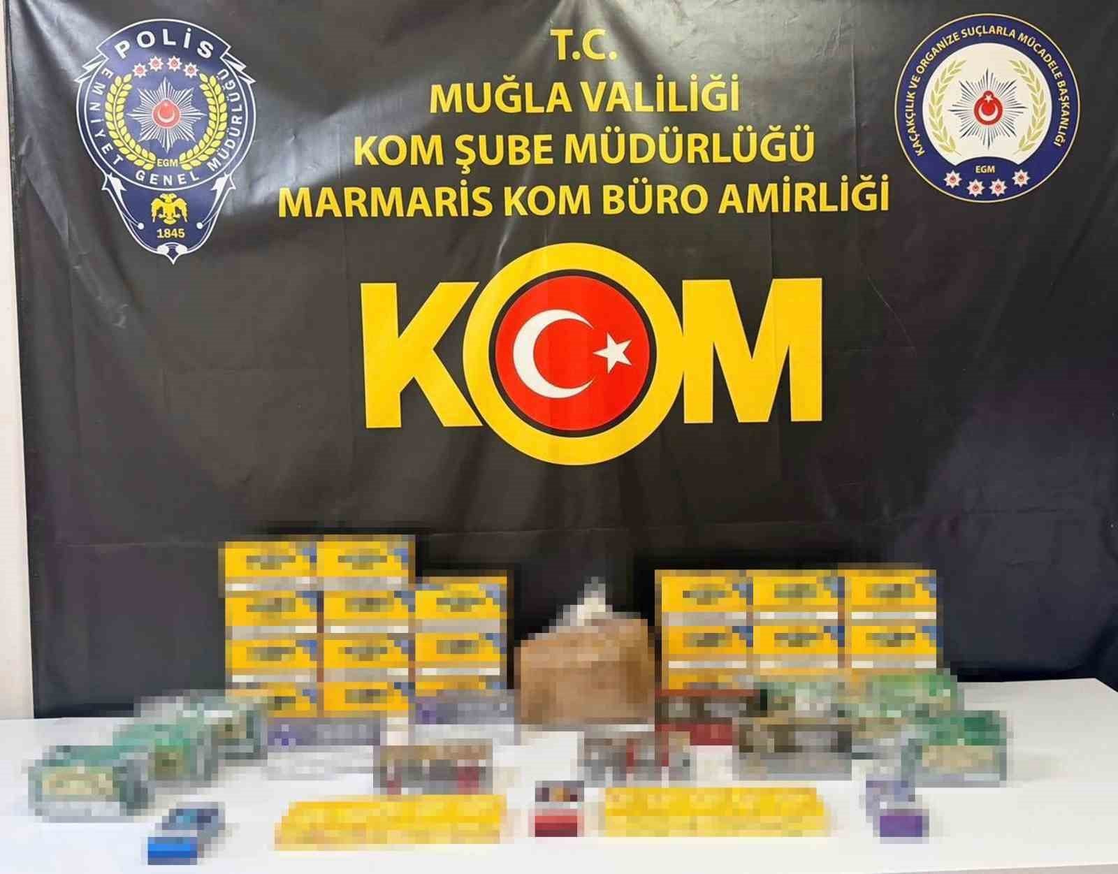 Marmaris’te kaçak tütün imalathanesine baskın; 91 bin 860 sahte bandrol ele geçirildi