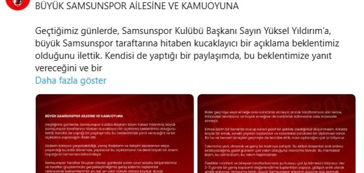 Samsunspor taraftar grupları Yüksel Yıldırım’dan kucaklayıcı açıklama bekliyor