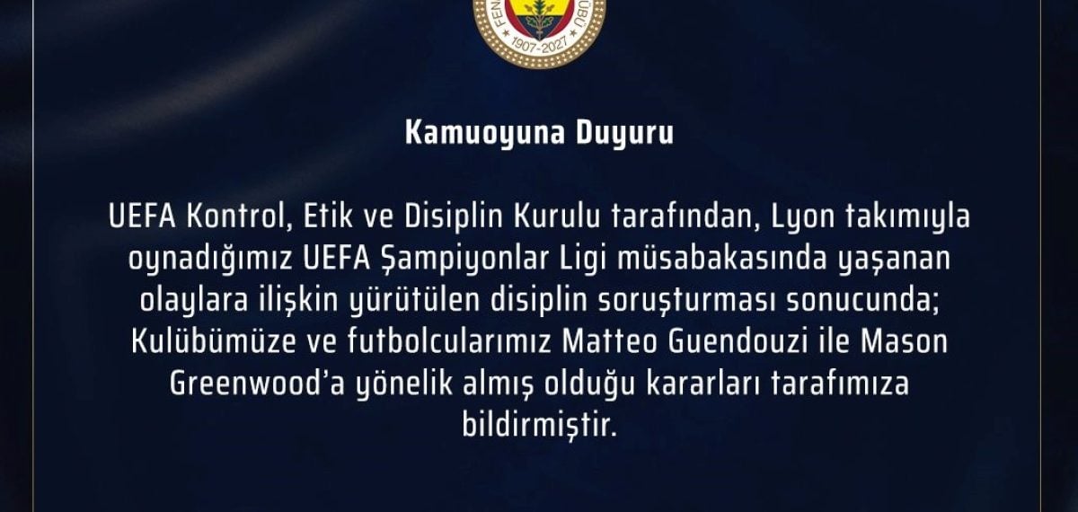 UEFA’dan Fenerbahçe ve futbolcularına disiplin cezası açıklandı