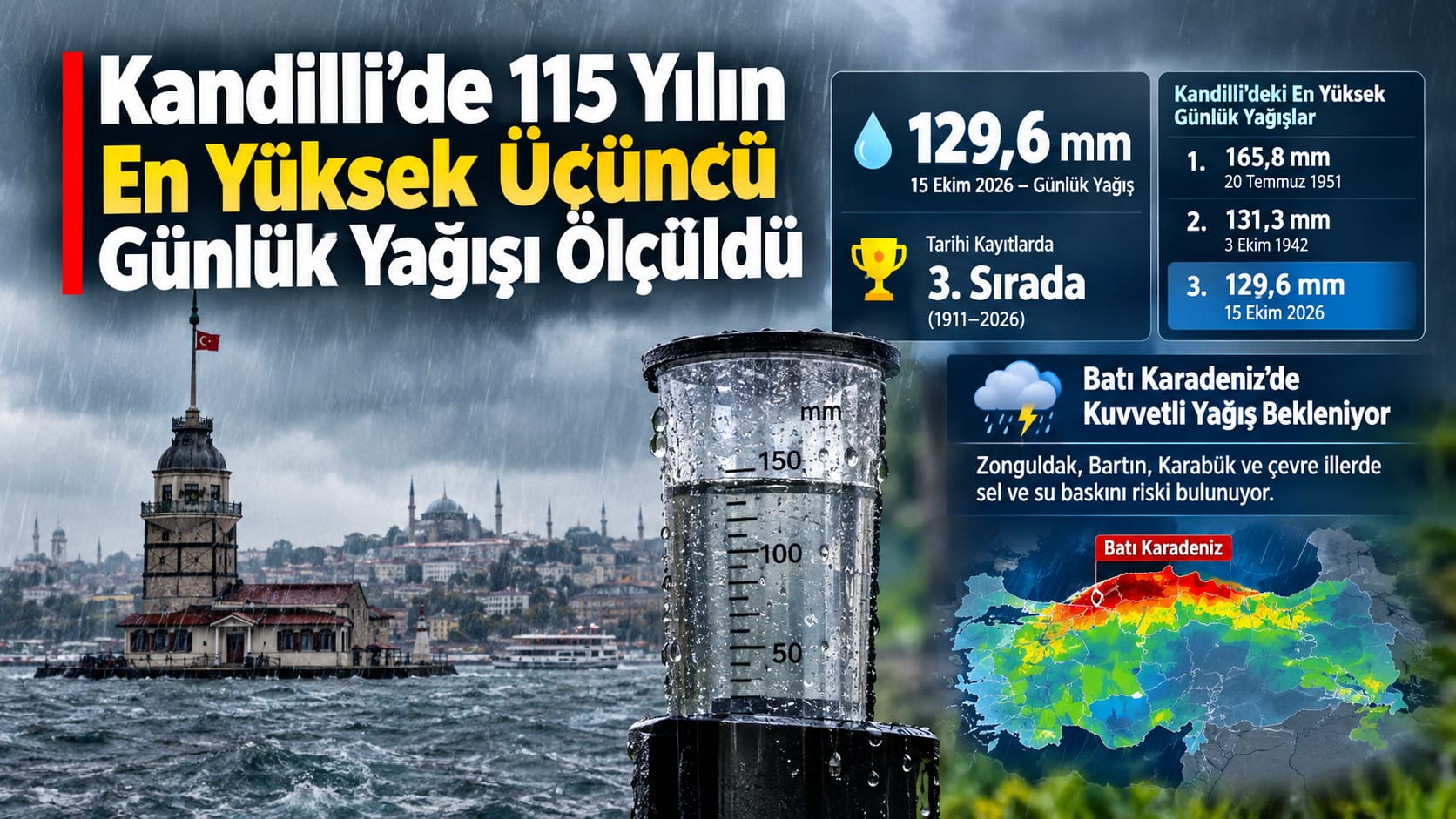 Kandilli’de 115 Yılın En Yüksek Üçüncü Günlük Yağışı Ölçüldü