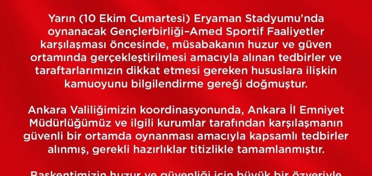 Gençlerbirliği maçında yalnızca kulüp logolu Passolig ile ev sahibi tribününe giriş izni